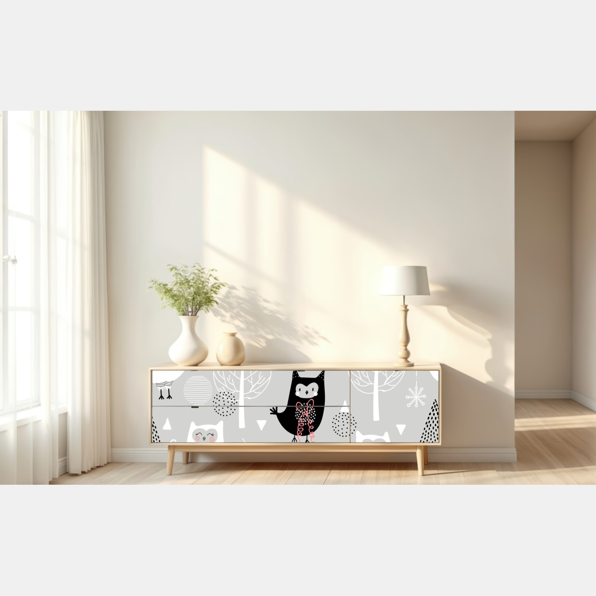 Naklejka repozycjonowalna skandynawski wzór z sówkami do pokoju dziecięcego – Wallissimo® Naklejka repozycjonowalna skandynawski wzór z sówkami do pokoju dziecięcego – Wallissimo®