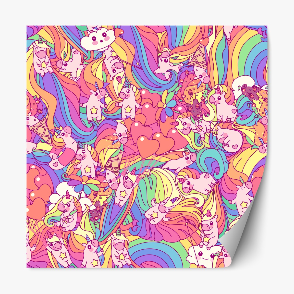Repositionable sticker playful pastel unicorns pattern