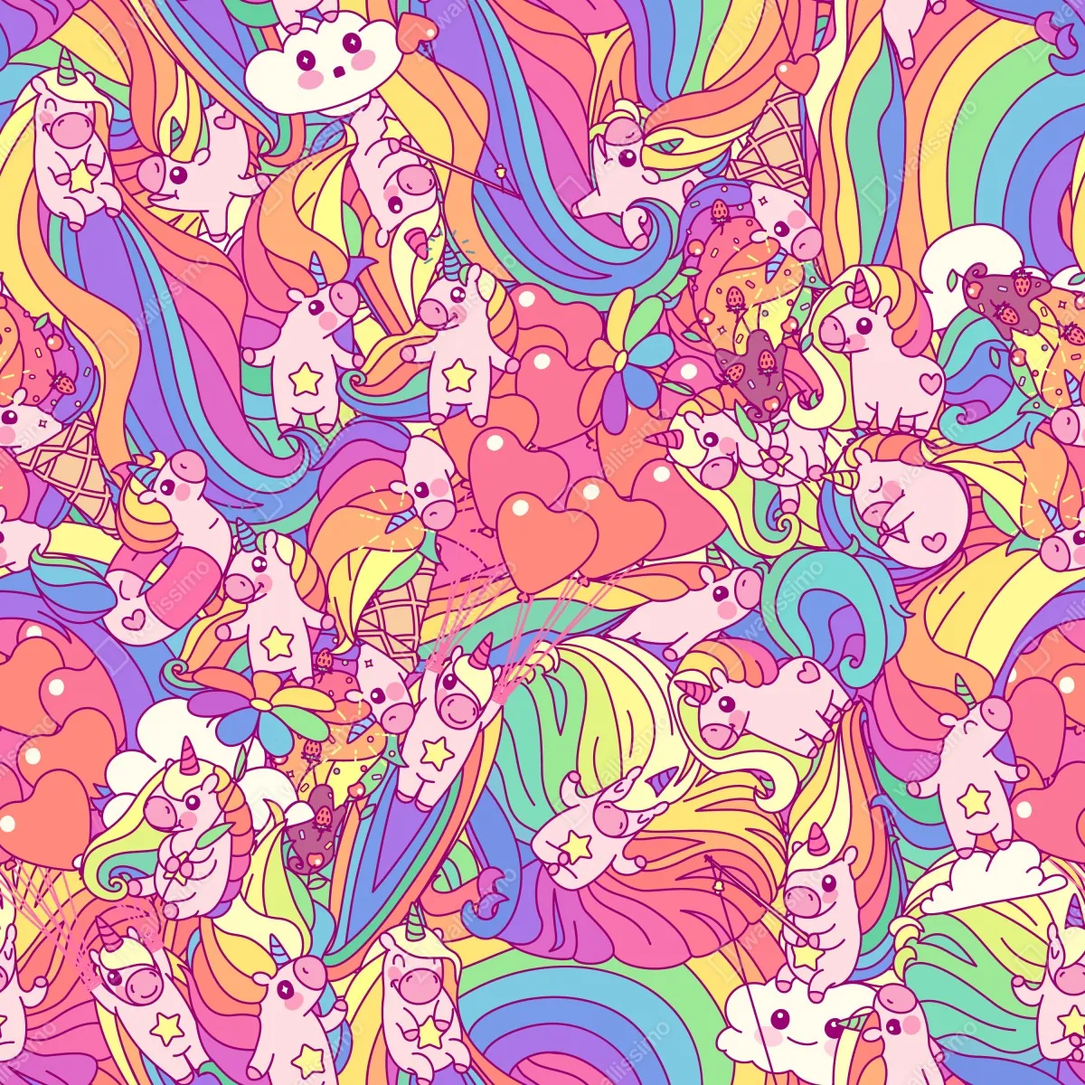 Naklejka repozycjonowalna pastelowy wzór z jednorożcami – Wallissimo® Naklejka repozycjonowalna pastelowy wzór z jednorożcami – Wallissimo®