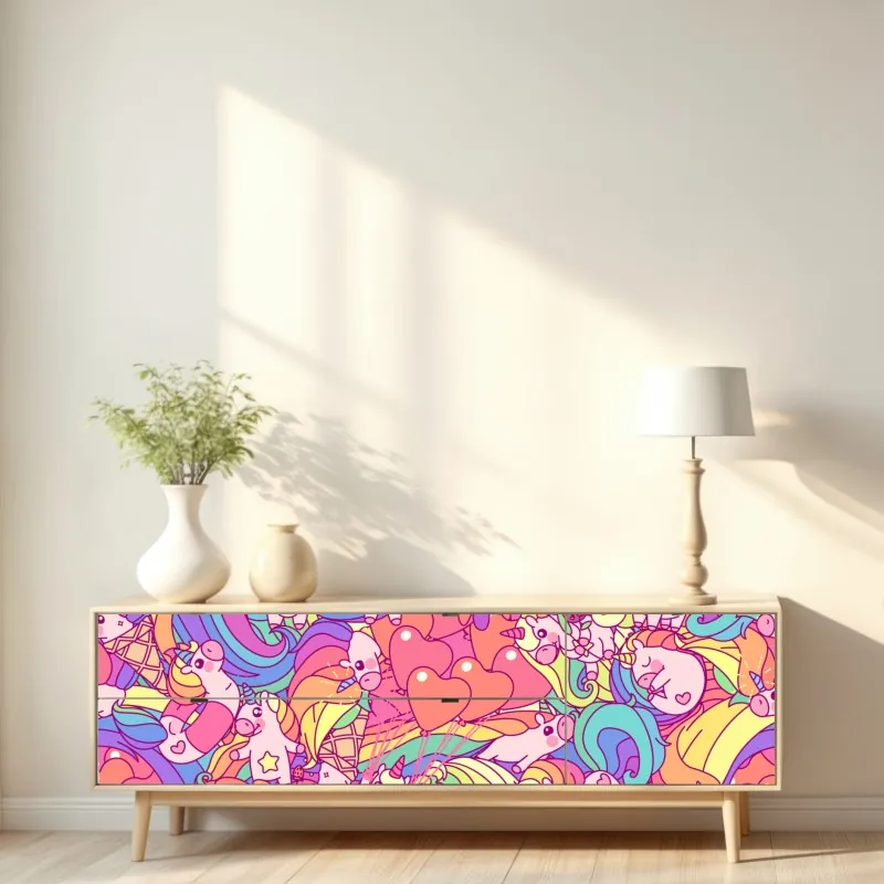 Naklejka repozycjonowalna pastelowy wzór z jednorożcami – Wallissimo® Naklejka repozycjonowalna pastelowy wzór z jednorożcami – Wallissimo®