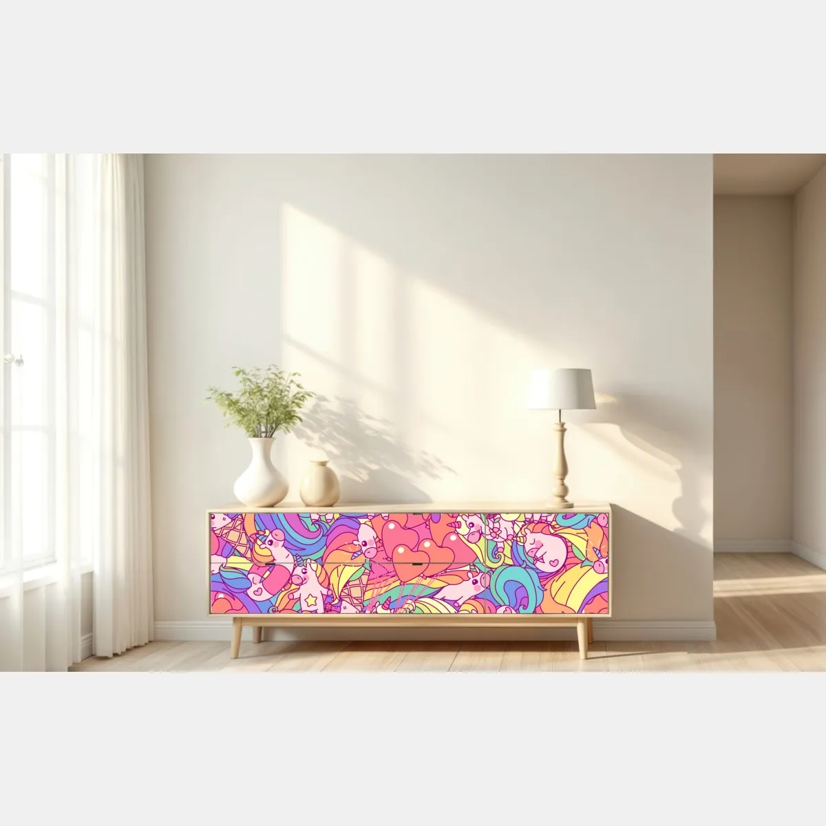 Naklejka repozycjonowalna pastelowy wzór z jednorożcami – Wallissimo® Naklejka repozycjonowalna pastelowy wzór z jednorożcami – Wallissimo®