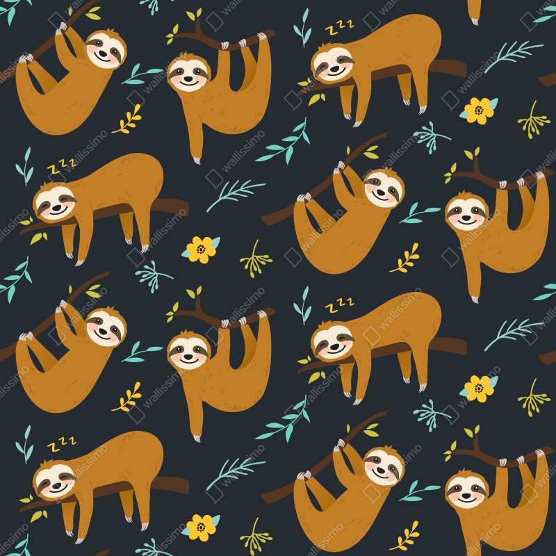 Naklejka repozycjonowalna słodki wzór z leniwcami do pokoju dziecka – Wallissimo® Naklejka repozycjonowalna słodki wzór z leniwcami do pokoju dziecka – Wallissimo®