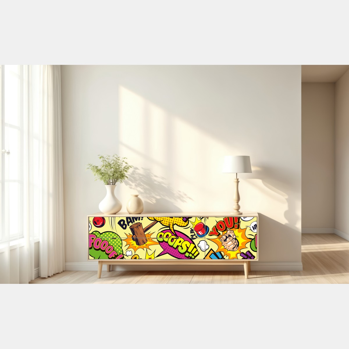 Naklejka repozycjonowalna retro kolaż komiksowy w stylu pop-art – Wallissimo® Naklejka repozycjonowalna retro kolaż komiksowy w stylu pop-art – Wallissimo®