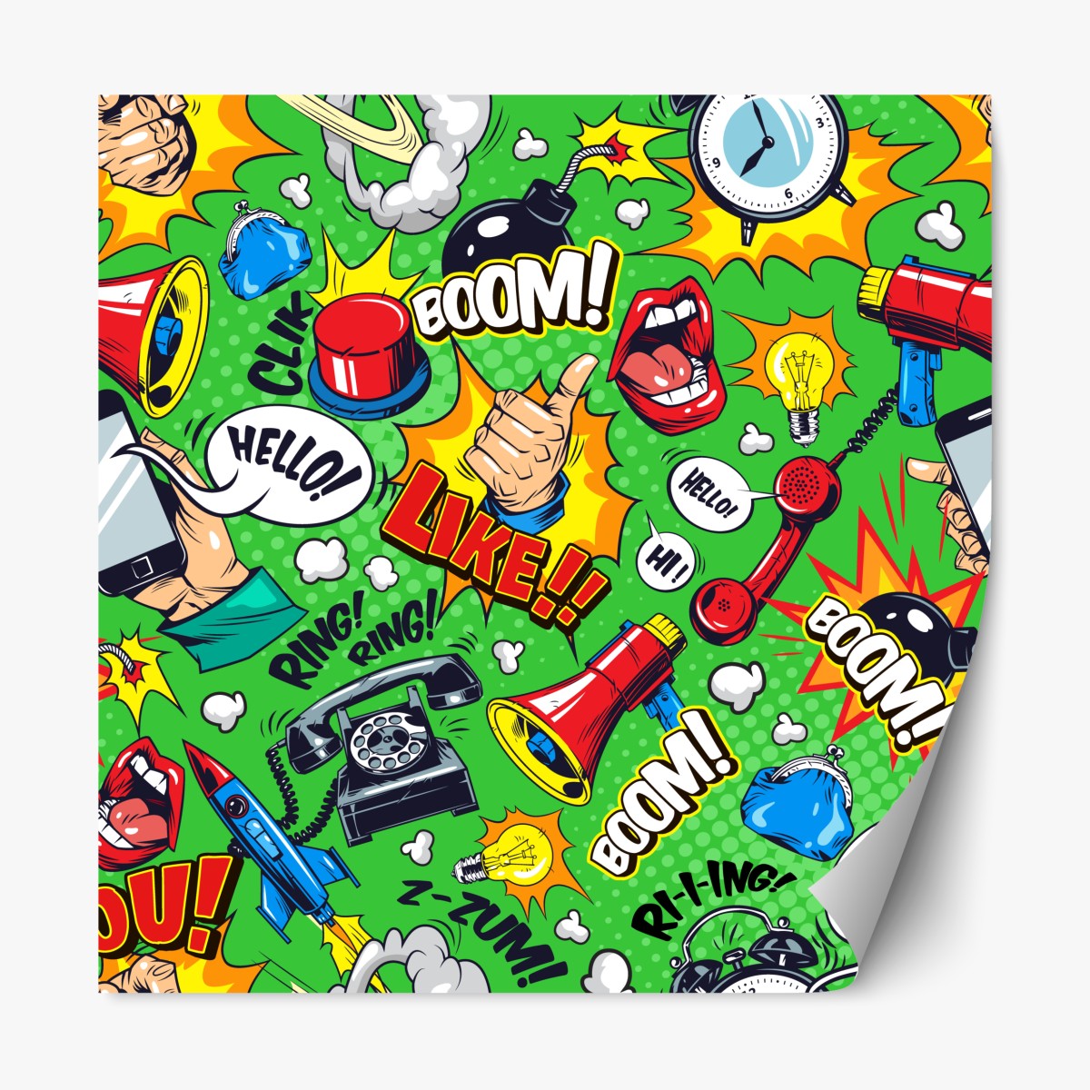 Repositionable sticker comic pop art explosion pattern