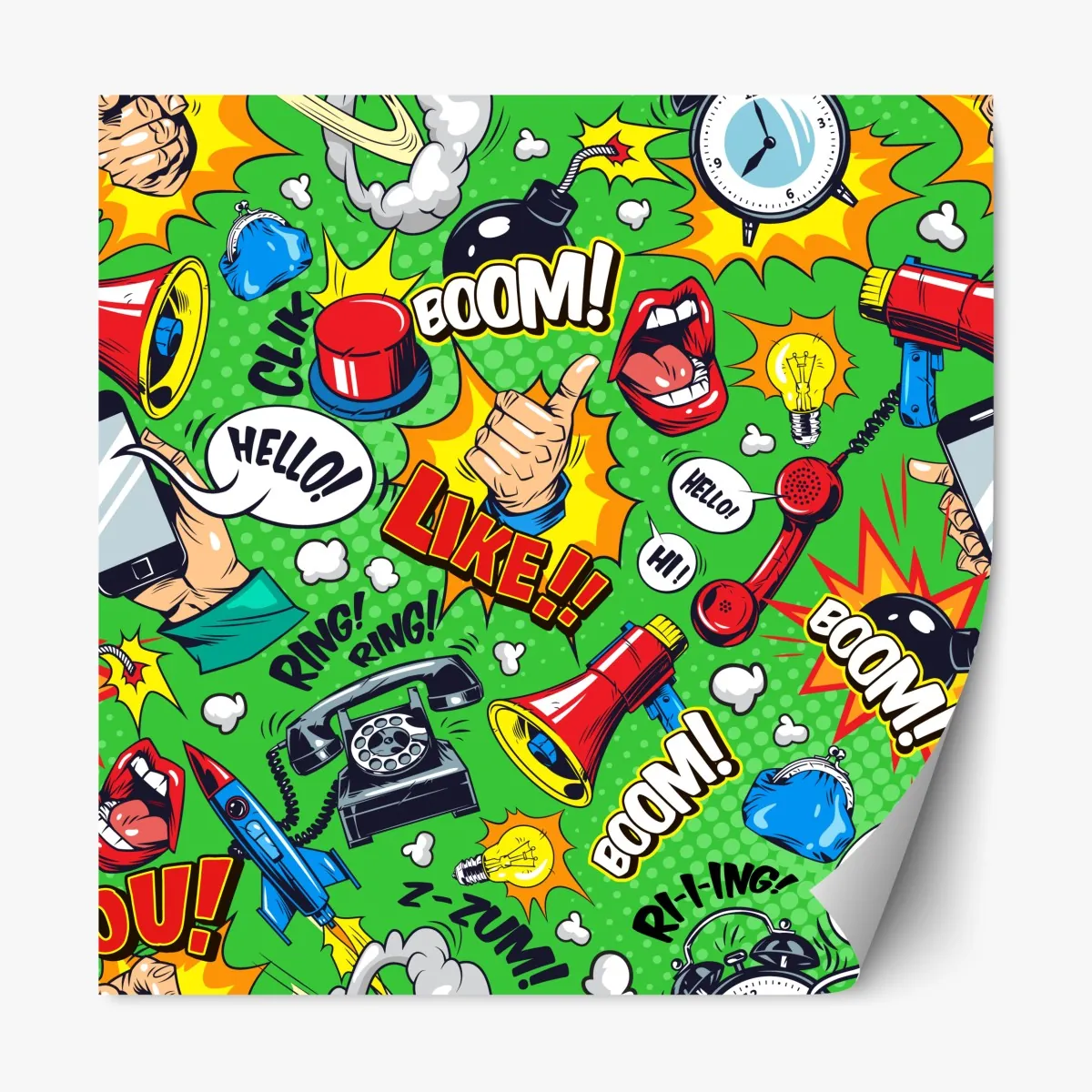 Naklejka repozycjonowalna komiksowy wzór pop art z eksplozjami – Wallissimo® Naklejka repozycjonowalna komiksowy wzór pop art z eksplozjami – Wallissimo®