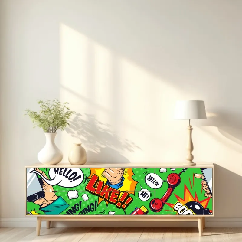 Naklejka repozycjonowalna komiksowy wzór pop art z eksplozjami – Wallissimo® Naklejka repozycjonowalna komiksowy wzór pop art z eksplozjami – Wallissimo®