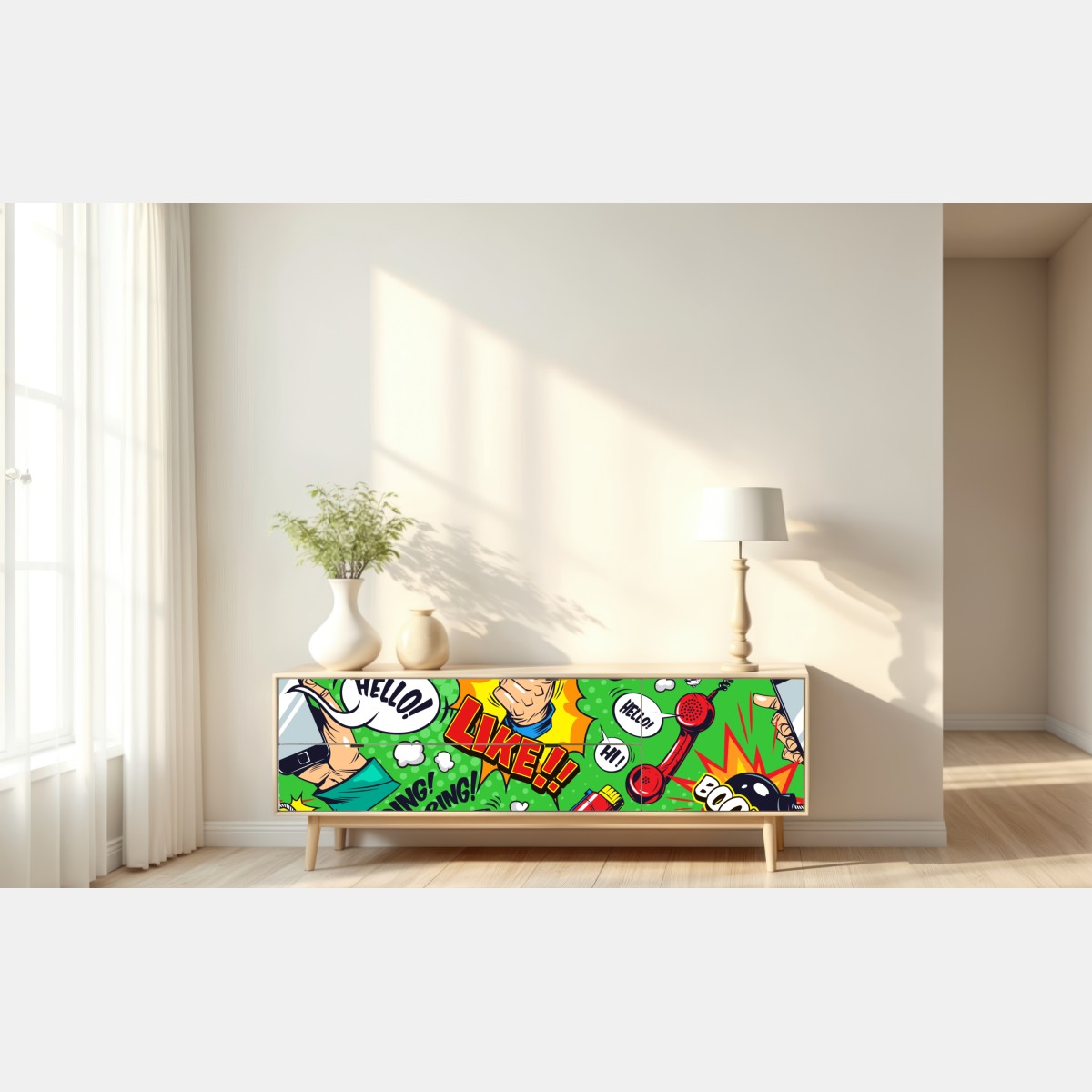 Naklejka repozycjonowalna komiksowy wzór pop art z eksplozjami – Wallissimo® Naklejka repozycjonowalna komiksowy wzór pop art z eksplozjami – Wallissimo®