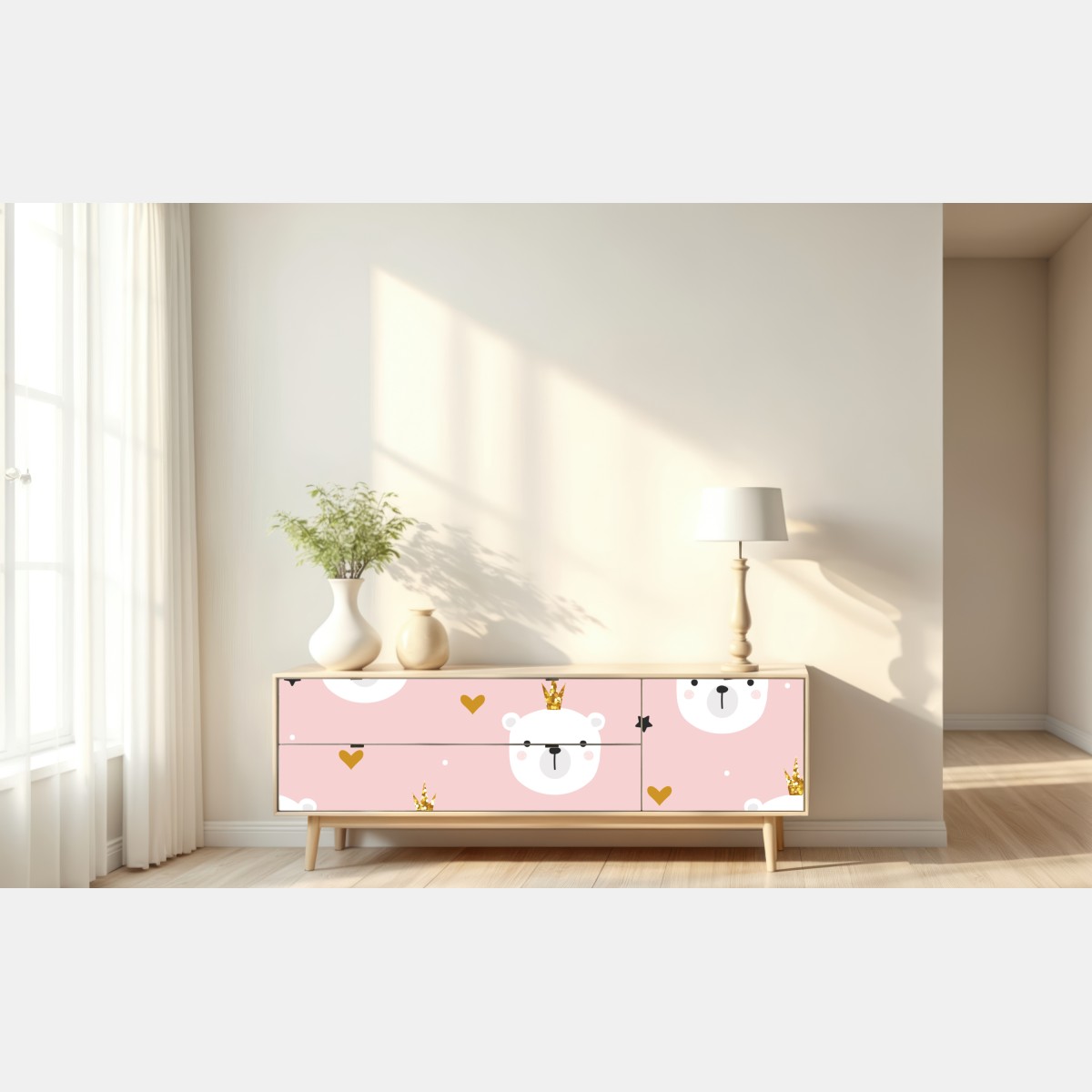 Naklejka repozycjonowalna słodki wzór z niedźwiedziami w koronach do pokoju dziecka – Wallissimo® Naklejka repozycjonowalna słodki wzór z niedźwiedziami w koronach do pokoju dziecka – Wallissimo®