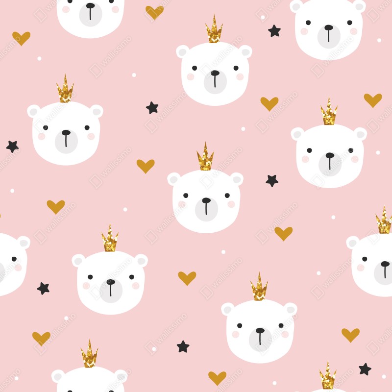 Naklejka repozycjonowalna słodki wzór z niedźwiedziami w koronach do pokoju dziecka – Wallissimo® Naklejka repozycjonowalna słodki wzór z niedźwiedziami w koronach do pokoju dziecka – Wallissimo®