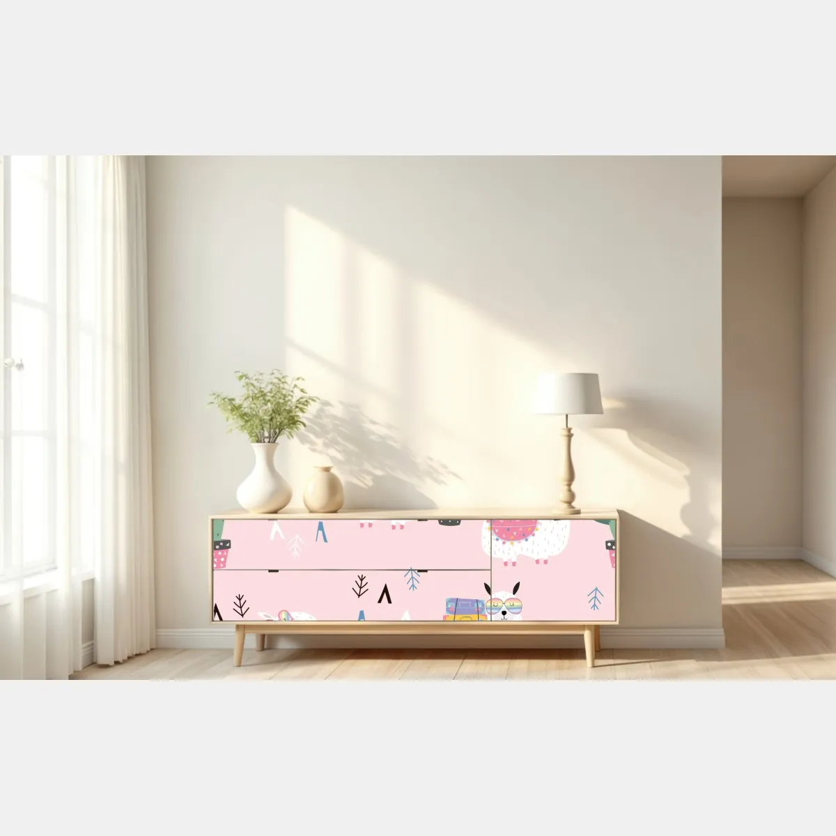 Naklejka repozycjonowalna uroczy pastelowy wzór z lamami – Wallissimo® Naklejka repozycjonowalna uroczy pastelowy wzór z lamami – Wallissimo®