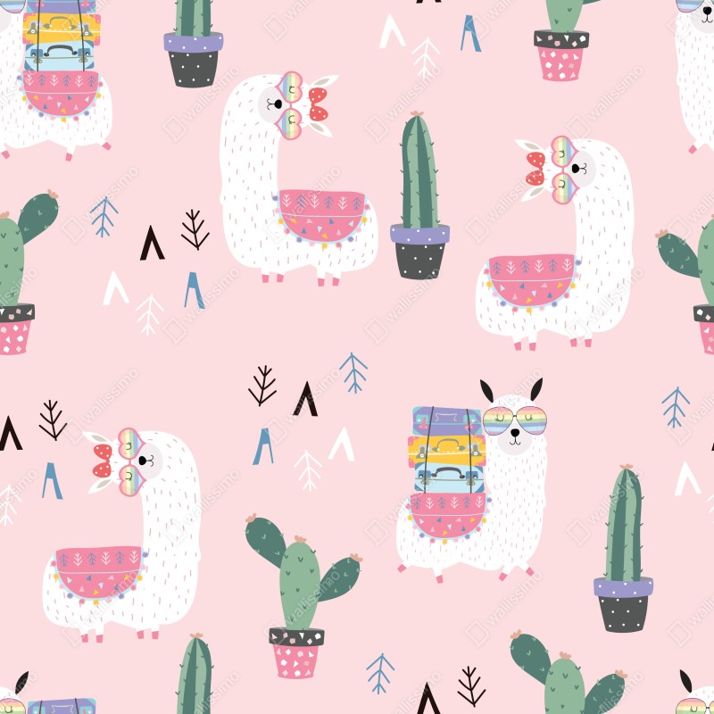 Naklejka repozycjonowalna uroczy pastelowy wzór z lamami – Wallissimo® Naklejka repozycjonowalna uroczy pastelowy wzór z lamami – Wallissimo®