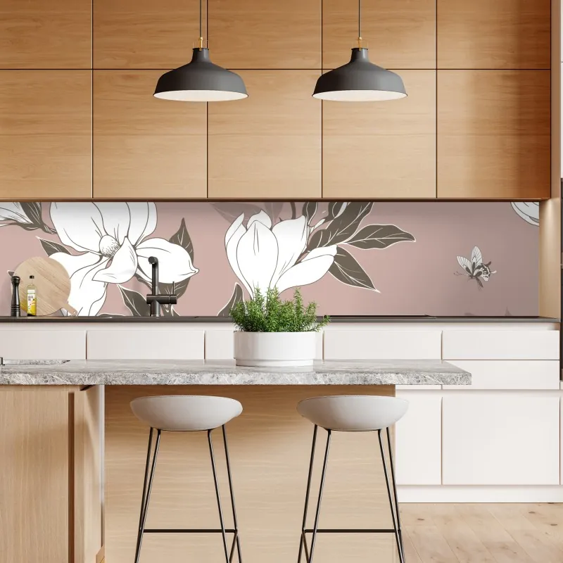 Naklejka repozycjonowalna botaniczny wzór z kwiatami cytrusów na granatowym tle – Wallissimo®