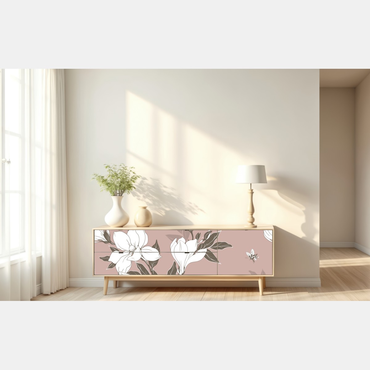 Naklejka repozycjonowalna delikatny wzór z magnoliami – Wallissimo® Naklejka repozycjonowalna delikatny wzór z magnoliami – Wallissimo®