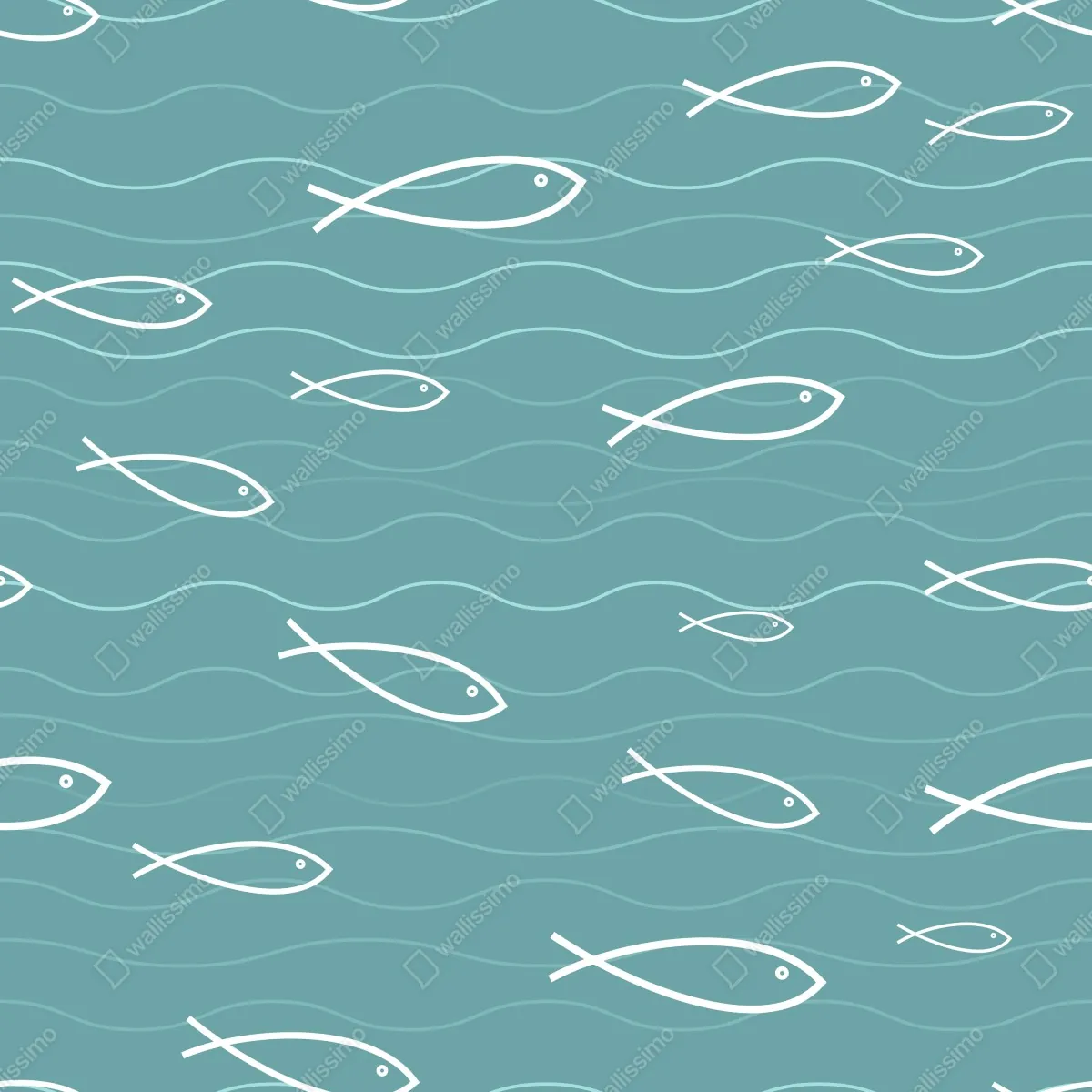 Naklejka repozycjonowalna turkusowy wzór z rybkami – Wallissimo® Naklejka repozycjonowalna turkusowy wzór z rybkami – Wallissimo®