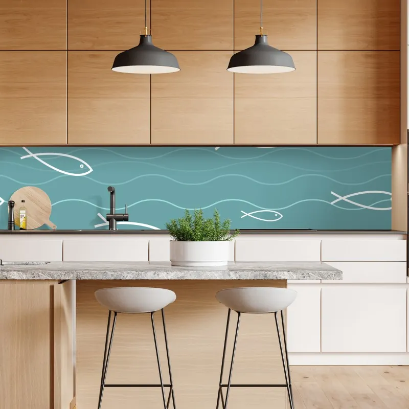 Naklejka repozycjonowalna turkusowy wzór z rybkami – Wallissimo® Naklejka repozycjonowalna turkusowy wzór z rybkami – Wallissimo®