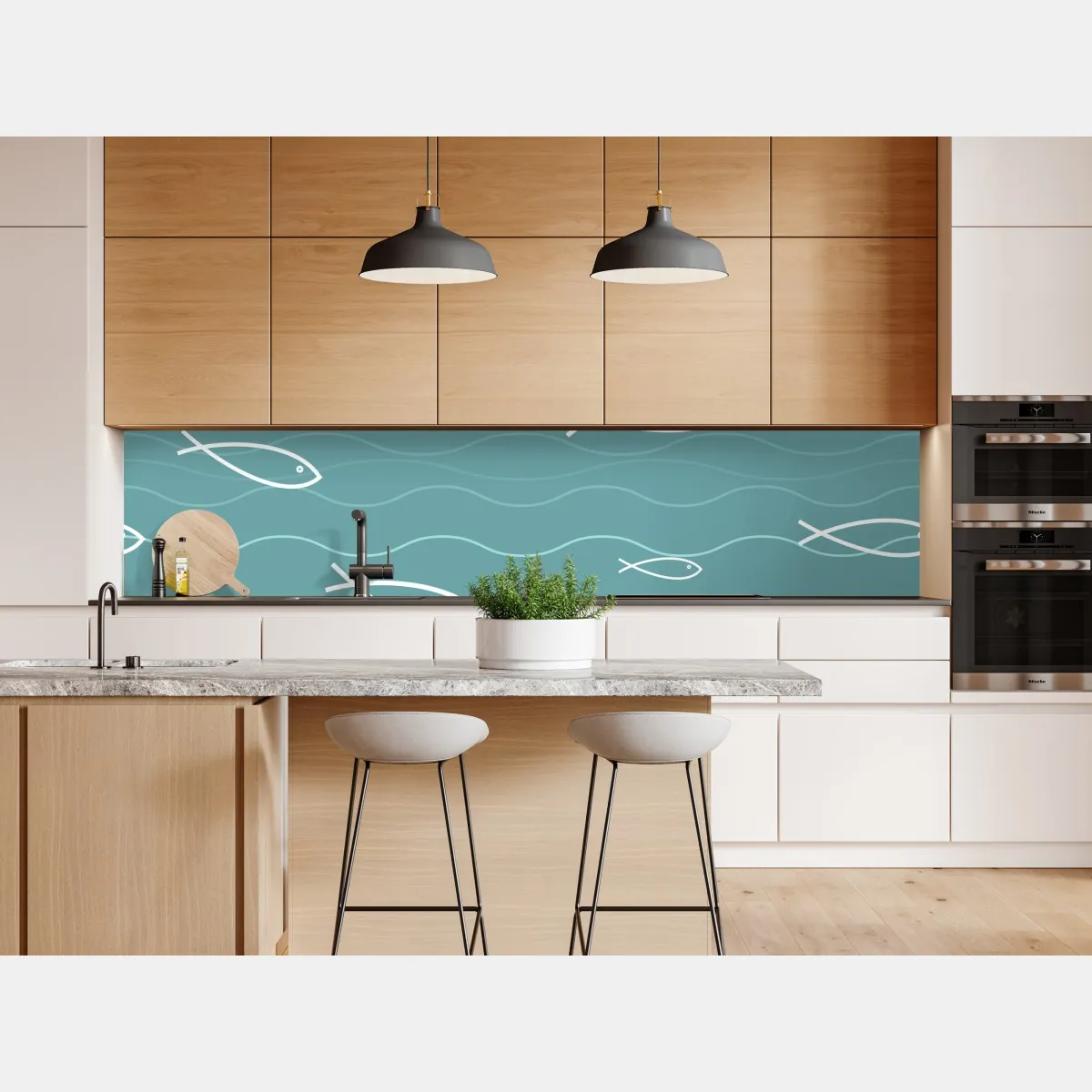 Naklejka repozycjonowalna turkusowy wzór z rybkami – Wallissimo® Naklejka repozycjonowalna turkusowy wzór z rybkami – Wallissimo®