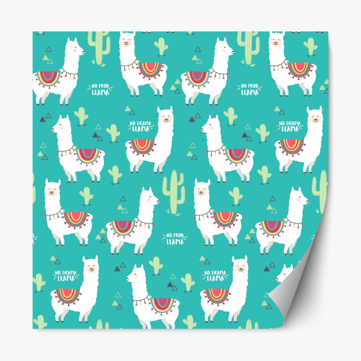 Repositionable sticker cheerful llama pattern on turquoise background