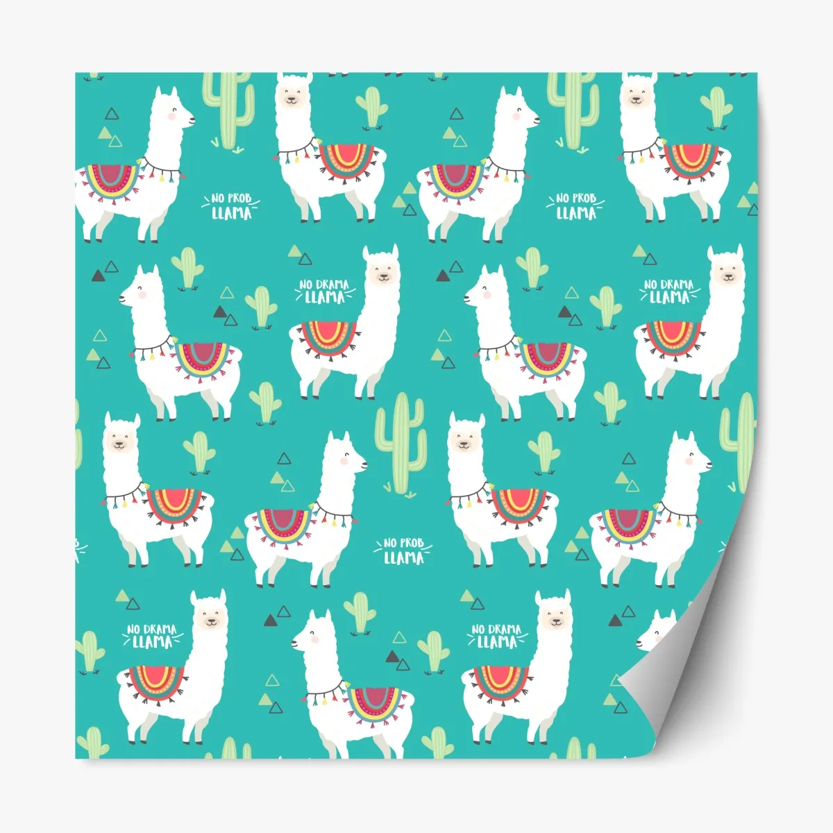 Naklejka repozycjonowalna radosny wzór z lamami na turkusowym tle – Wallissimo® Naklejka repozycjonowalna radosny wzór z lamami na turkusowym tle – Wallissimo®