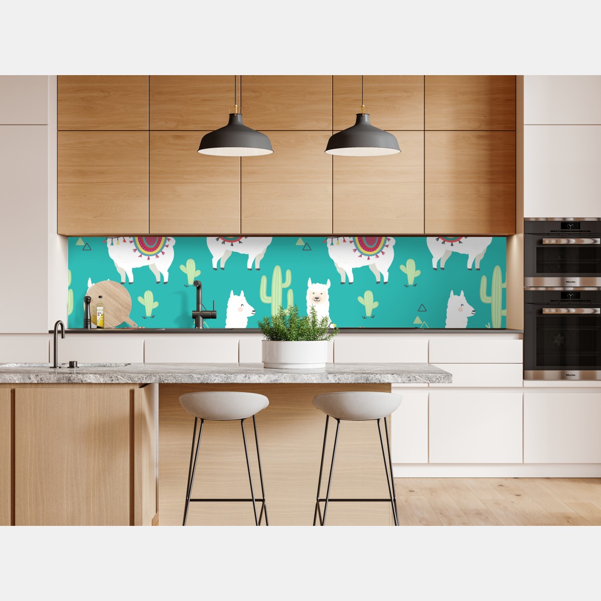 Naklejka repozycjonowalna radosny wzór z lamami na turkusowym tle – Wallissimo® Naklejka repozycjonowalna radosny wzór z lamami na turkusowym tle – Wallissimo®