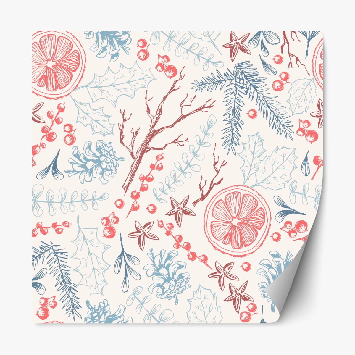 Repositionable sticker hand-drawn winter botanicals pattern