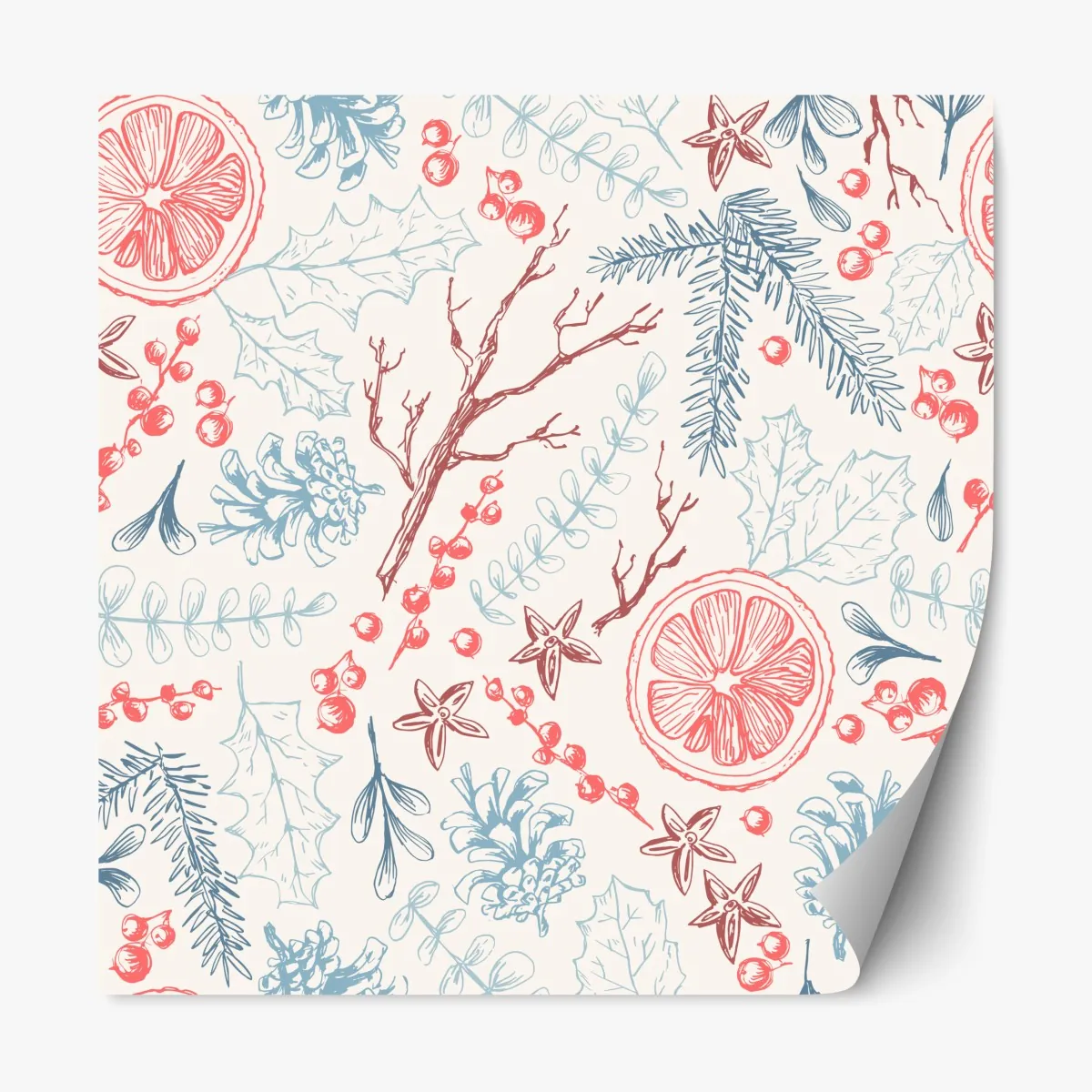 Naklejka repozycjonowalna ręcznie rysowany zimowy wzór botaniczny – Wallissimo® Naklejka repozycjonowalna ręcznie rysowany zimowy wzór botaniczny – Wallissimo®