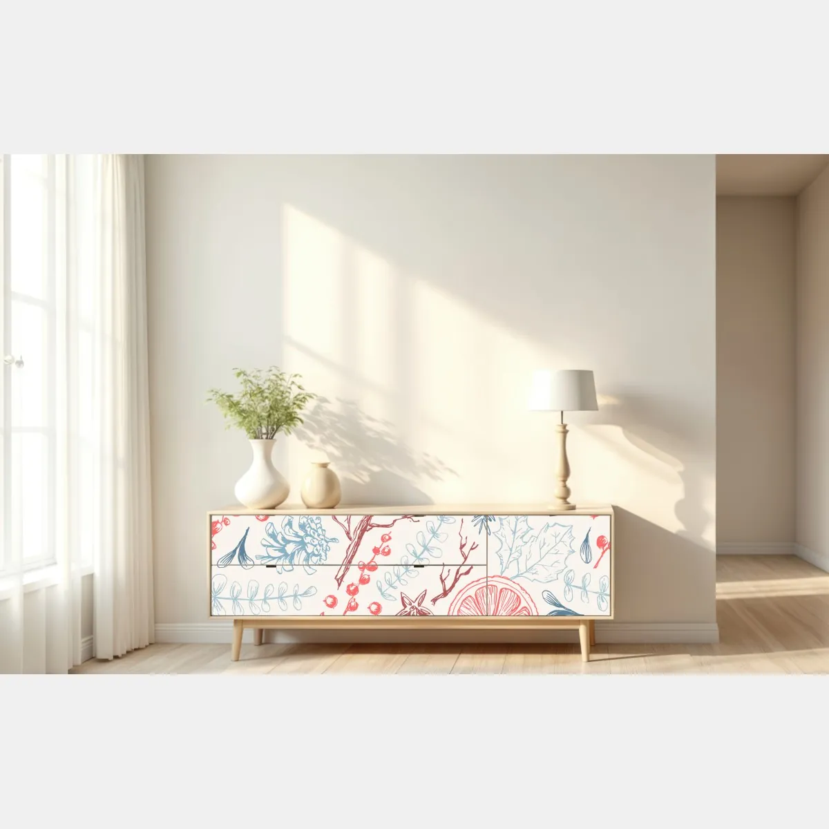 Naklejka repozycjonowalna ręcznie rysowany zimowy wzór botaniczny – Wallissimo® Naklejka repozycjonowalna ręcznie rysowany zimowy wzór botaniczny – Wallissimo®