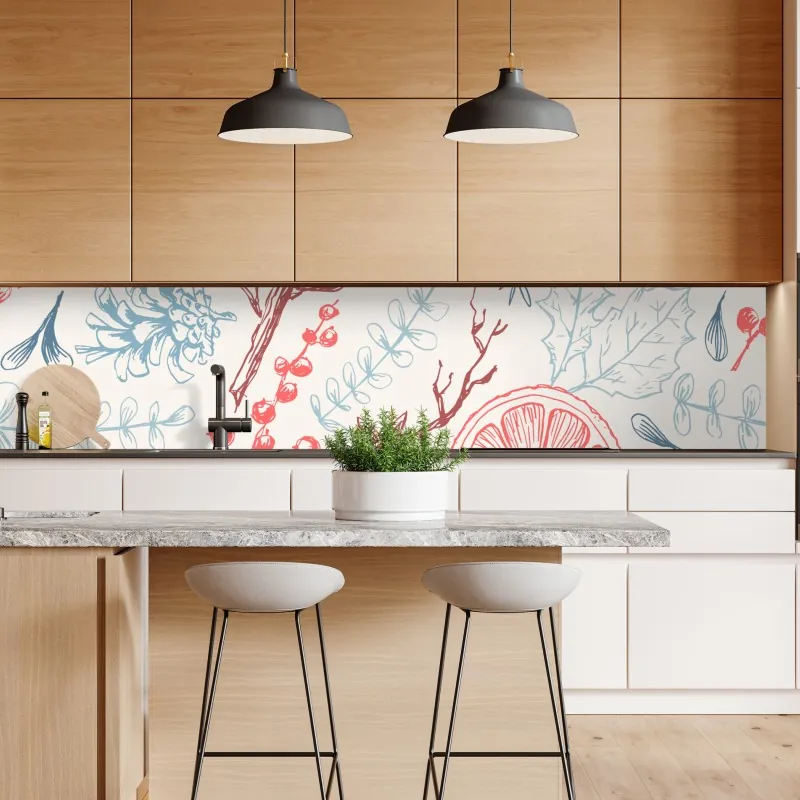 Naklejka repozycjonowalna ręcznie rysowany zimowy wzór botaniczny – Wallissimo® Naklejka repozycjonowalna ręcznie rysowany zimowy wzór botaniczny – Wallissimo®