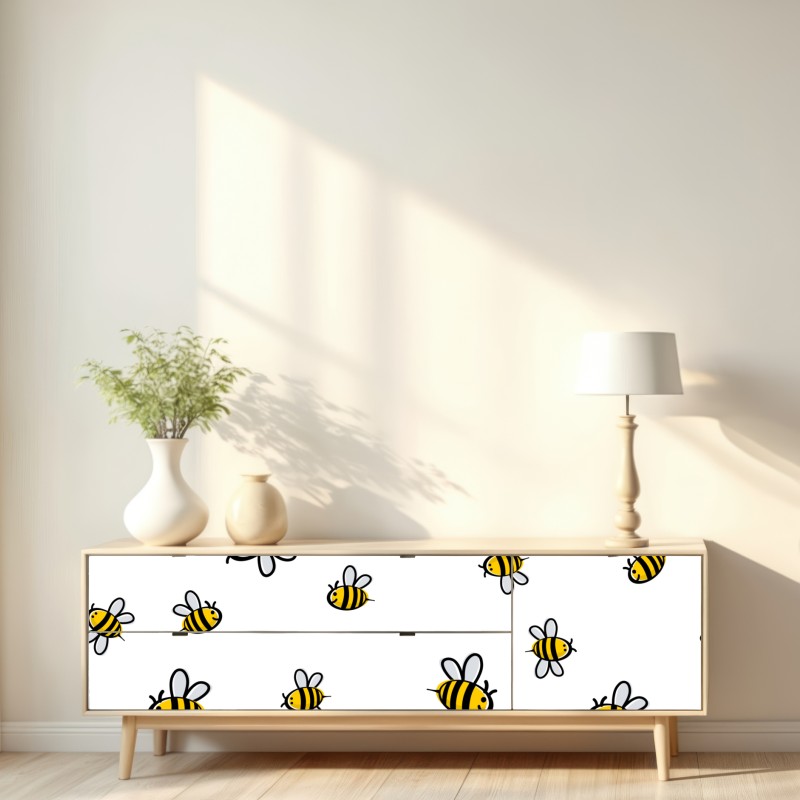 Naklejka repozycjonowalna wesoły wzór z pszczołami do pokoju dziecięcego – Wallissimo® Naklejka repozycjonowalna wesoły wzór z pszczołami do pokoju dziecięcego – Wallissimo®