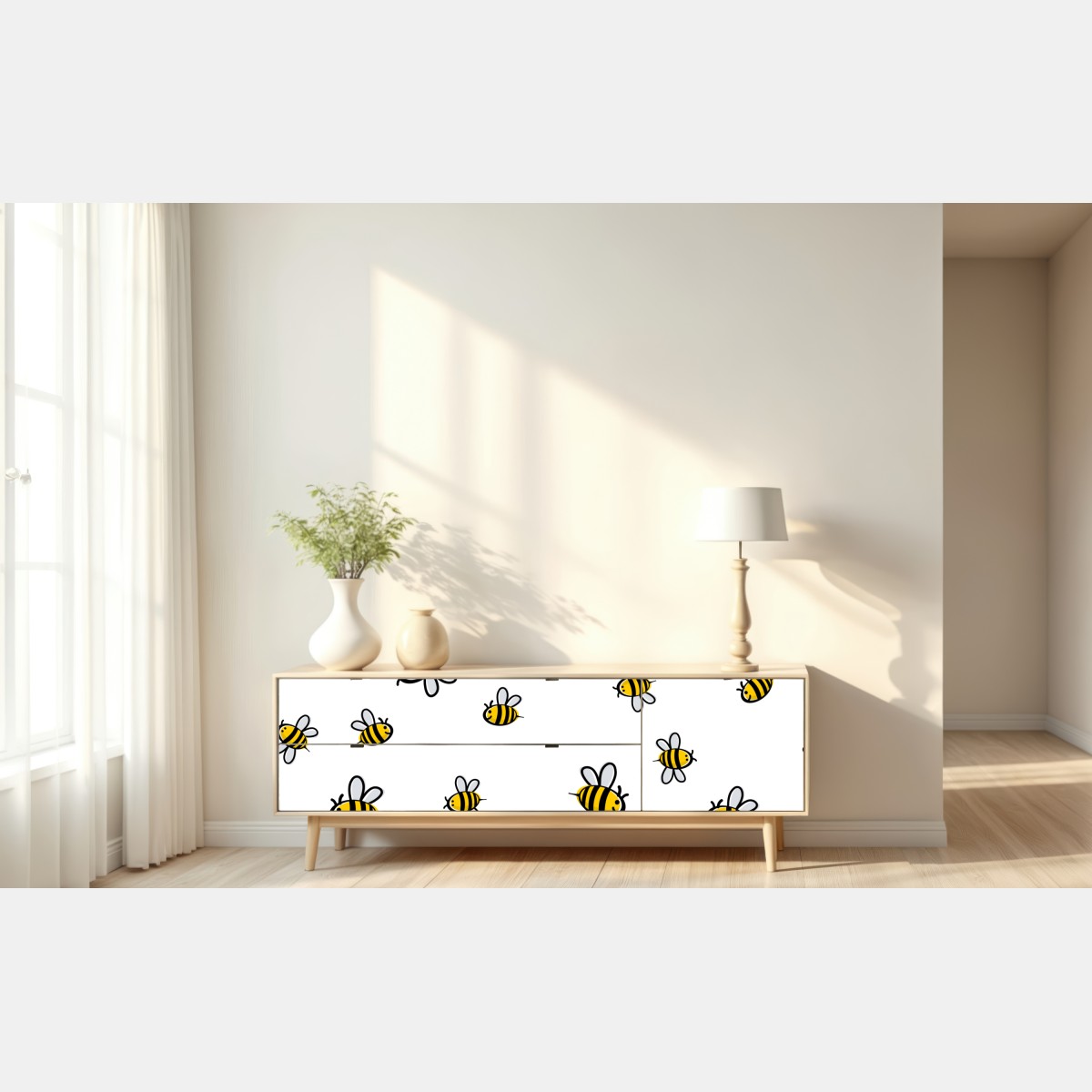 Naklejka repozycjonowalna wesoły wzór z pszczołami do pokoju dziecięcego – Wallissimo® Naklejka repozycjonowalna wesoły wzór z pszczołami do pokoju dziecięcego – Wallissimo®