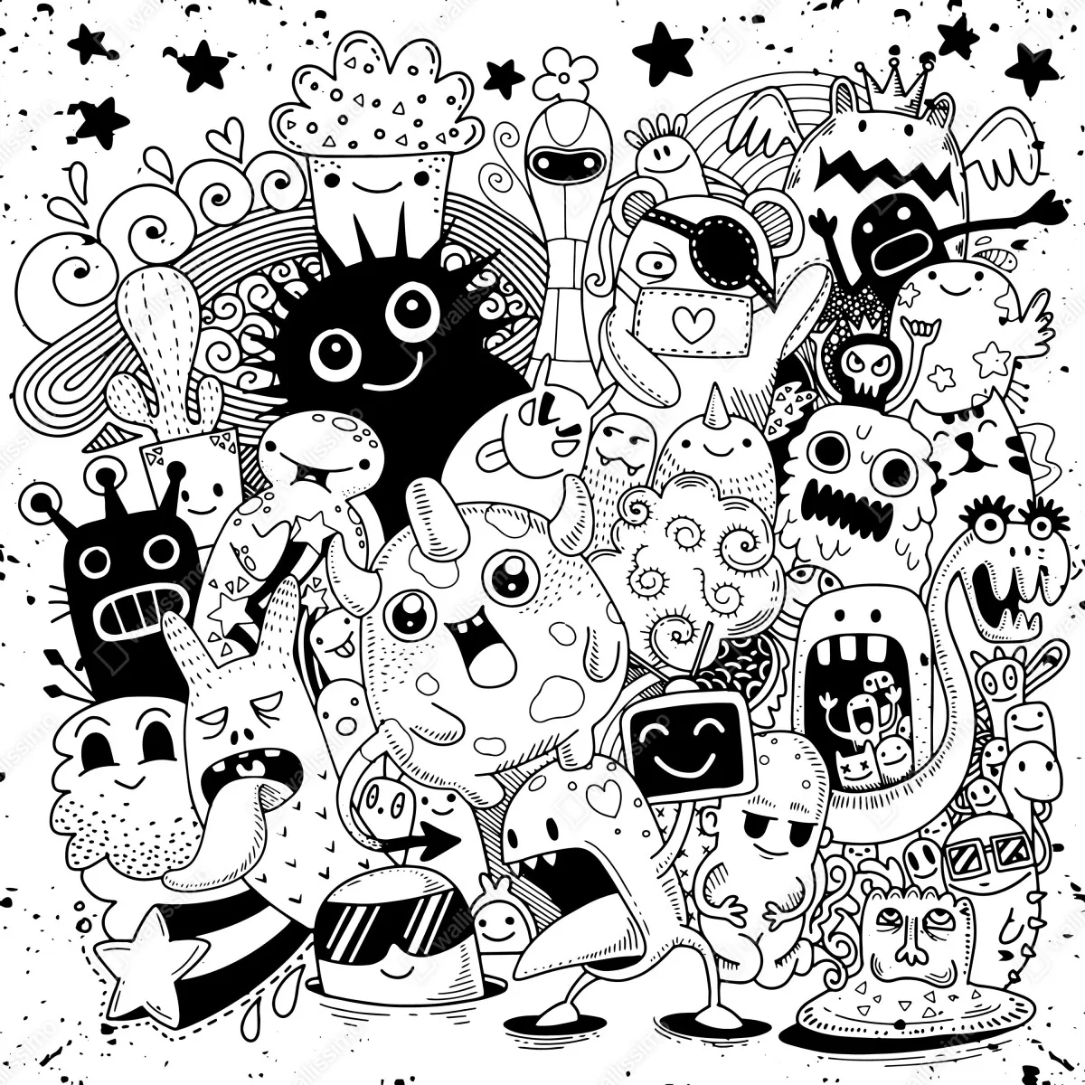 Naklejka repozycjonowalna zabawny rysunek z potworami – Wallissimo® Naklejka repozycjonowalna zabawny rysunek z potworami – Wallissimo®