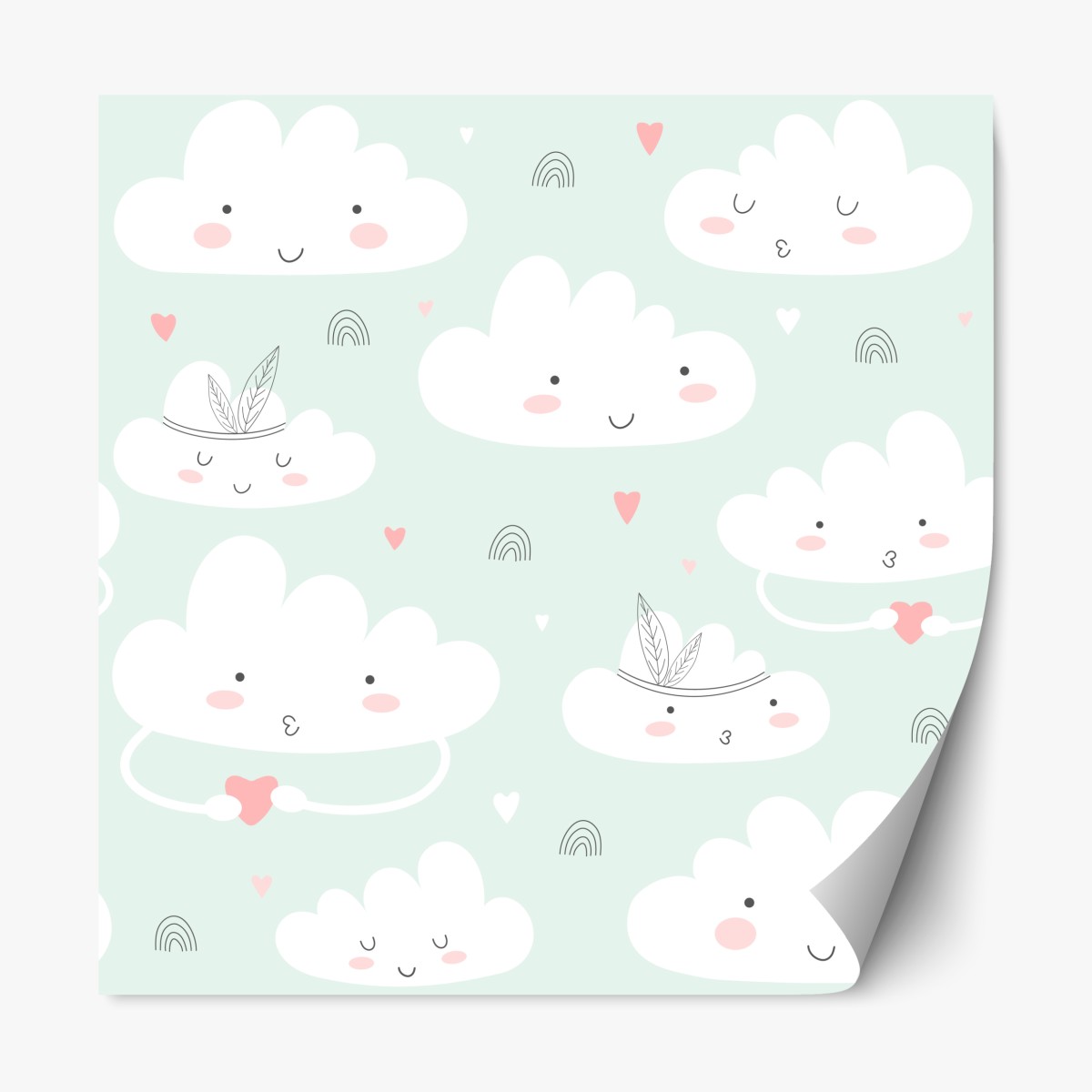 Repositionable sticker smiling clouds pastel nursery pattern