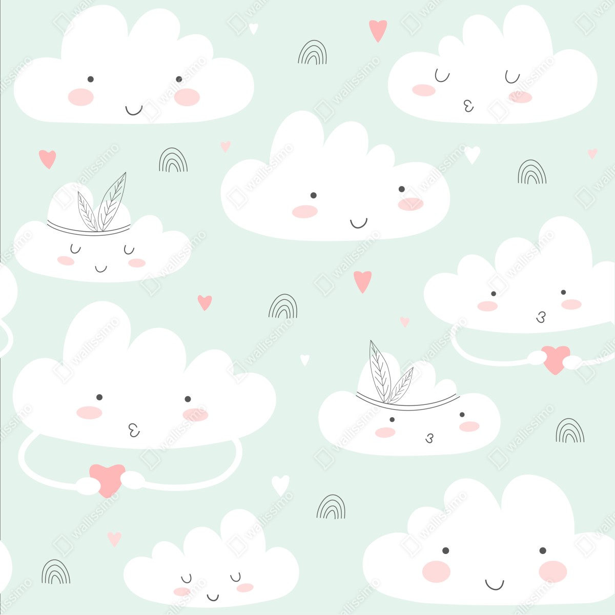 Naklejka repozycjonowalna uśmiechnięte chmurki pastelowy wzór – Wallissimo® Naklejka repozycjonowalna uśmiechnięte chmurki pastelowy wzór – Wallissimo®