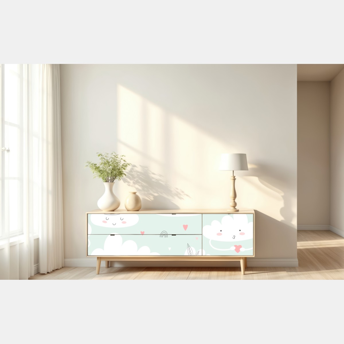 Naklejka repozycjonowalna uśmiechnięte chmurki pastelowy wzór – Wallissimo® Naklejka repozycjonowalna uśmiechnięte chmurki pastelowy wzór – Wallissimo®