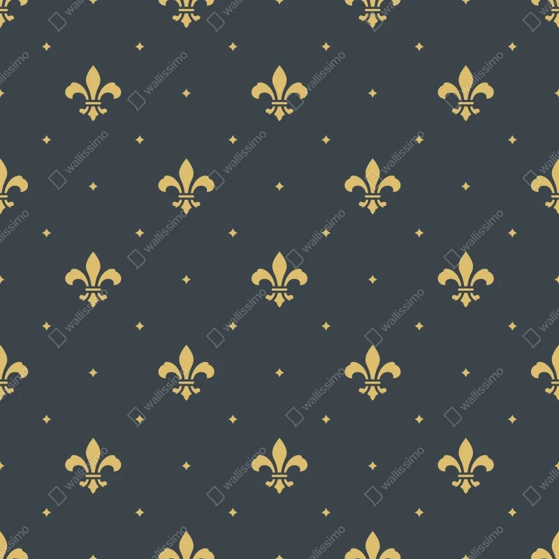 Naklejka repozycjonowalna złoty wzór lilii na ciemnym tle – Wallissimo® Naklejka repozycjonowalna złoty wzór lilii na ciemnym tle – Wallissimo®