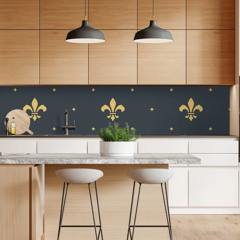 Naklejka repozycjonowalna złoty wzór lilii na ciemnym tle – Wallissimo® Naklejka repozycjonowalna złoty wzór lilii na ciemnym tle – Wallissimo®