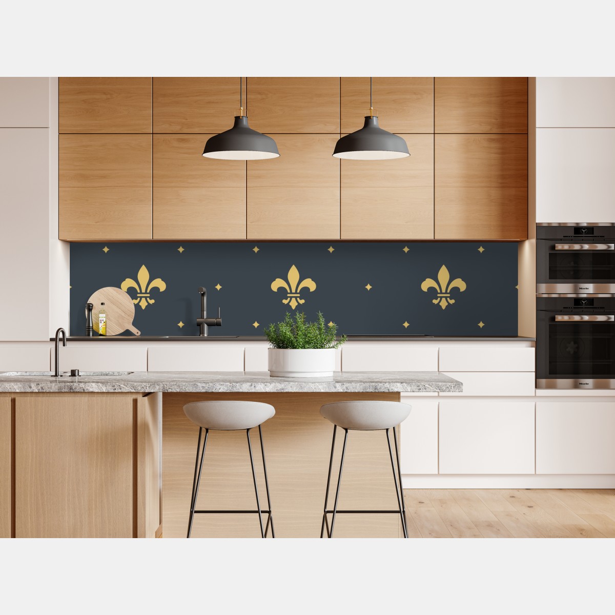 Naklejka repozycjonowalna złoty wzór lilii na ciemnym tle – Wallissimo® Naklejka repozycjonowalna złoty wzór lilii na ciemnym tle – Wallissimo®