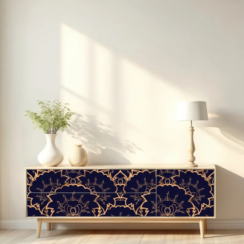 Naklejka repozycjonowalna złoty wzór liści na białym tle – Wallissimo®