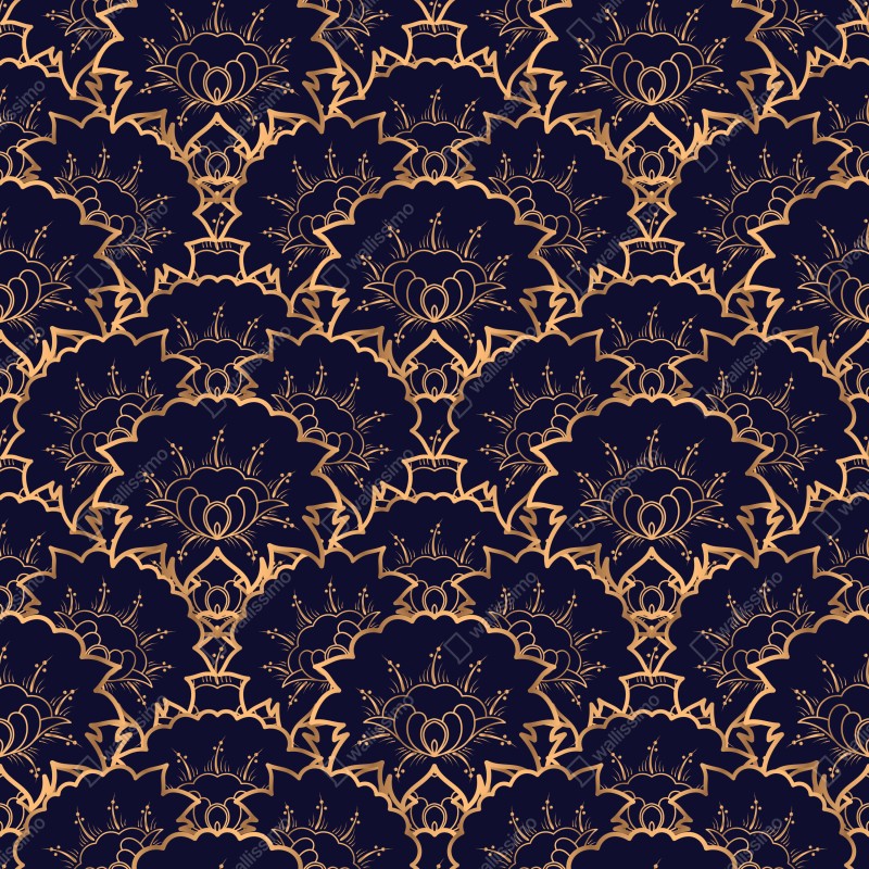 Naklejka repozycjonowalna luksusowy złoty wzór kwiatowy na granacie – Wallissimo® Naklejka repozycjonowalna luksusowy złoty wzór kwiatowy na granacie – Wallissimo®