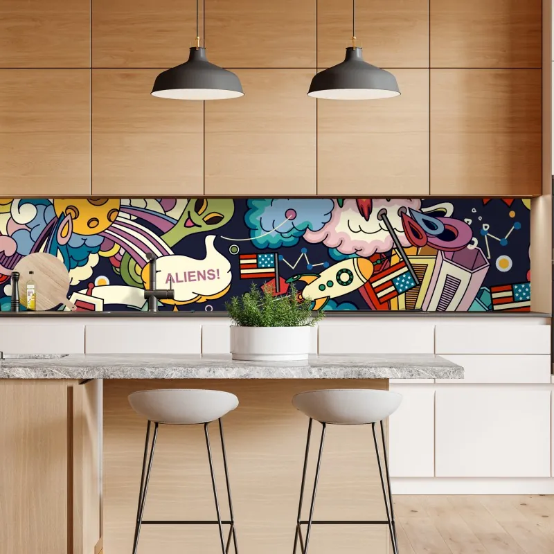 Naklejka repozycjonowalna unoszące się pęcherzyki oleju na głębokim gradiencie – Wallissimo®