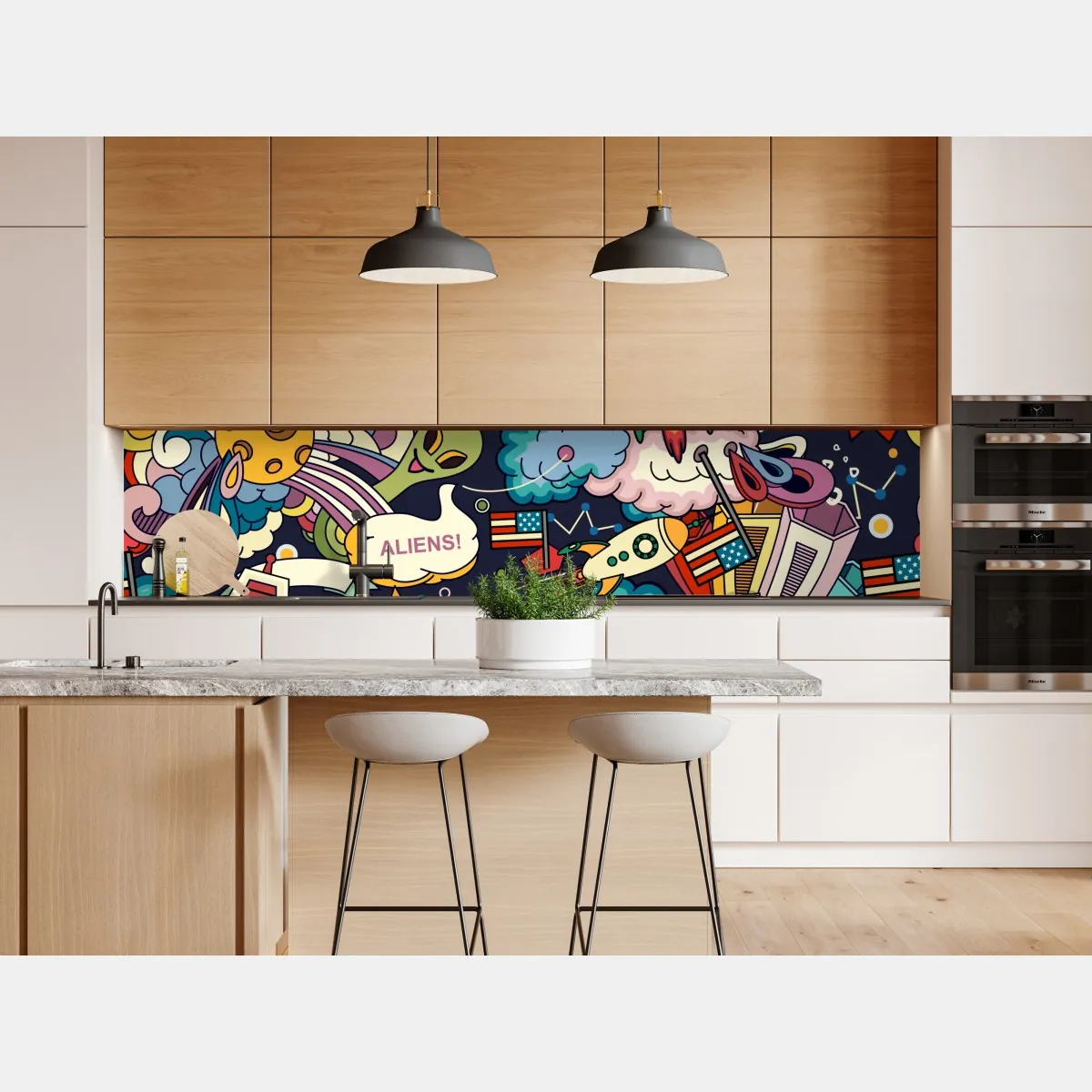 Naklejka repozycjonowalna kolorowy kosmiczny kolaż – Wallissimo® Naklejka repozycjonowalna kolorowy kosmiczny kolaż – Wallissimo®