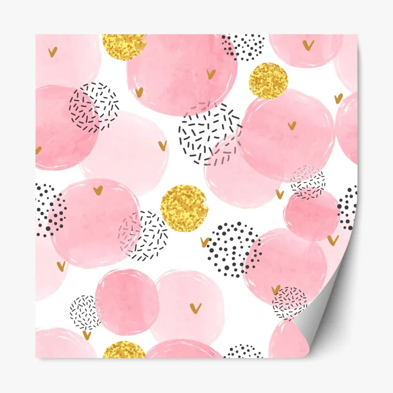 Naklejka repozycjonowalna różowy akwarelowy wzór z okręgami i złotymi akcentami