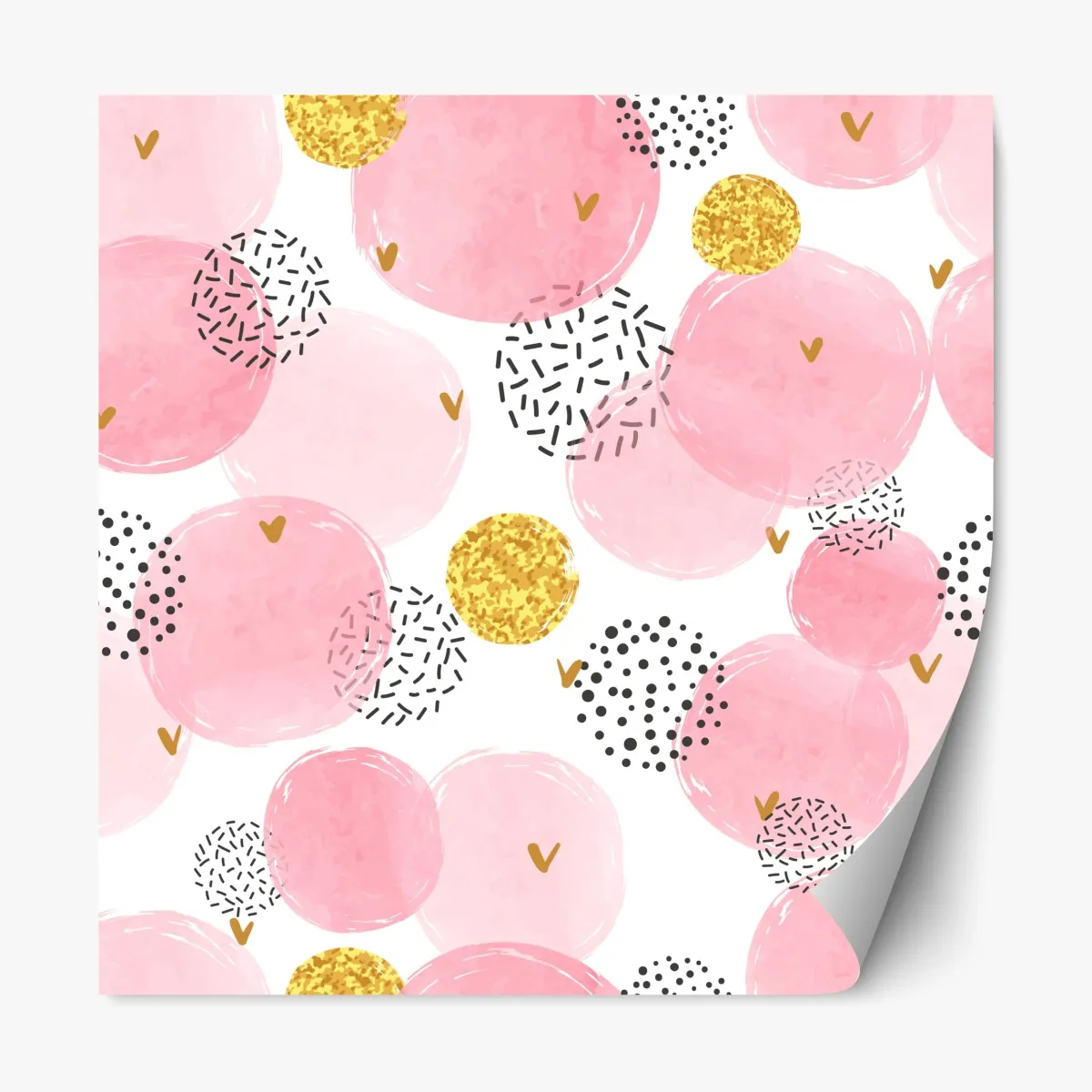 Naklejka repozycjonowalna różowy akwarelowy wzór z okręgami i złotymi akcentami – Wallissimo® Naklejka repozycjonowalna różowy akwarelowy wzór z okręgami i złotymi akcentami – Wallissimo®