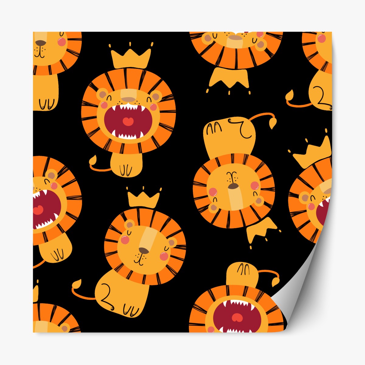 Repositionable sticker playful lion pattern on black background