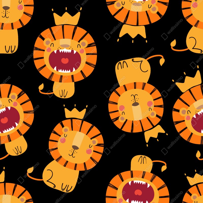 Naklejka repozycjonowalna wesoły wzór lwów na czarnym tle – Wallissimo® Naklejka repozycjonowalna wesoły wzór lwów na czarnym tle – Wallissimo®