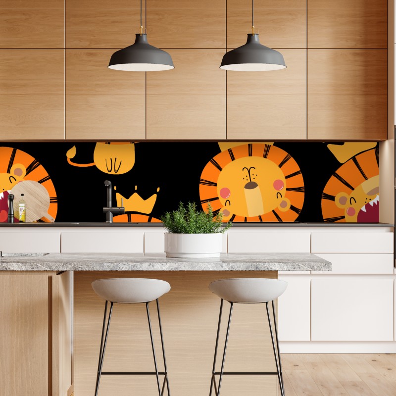 Naklejka repozycjonowalna wesoły wzór lwów na czarnym tle – Wallissimo® Naklejka repozycjonowalna wesoły wzór lwów na czarnym tle – Wallissimo®