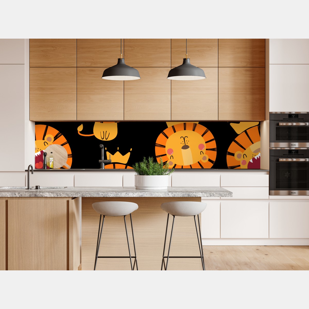 Naklejka repozycjonowalna wesoły wzór lwów na czarnym tle – Wallissimo® Naklejka repozycjonowalna wesoły wzór lwów na czarnym tle – Wallissimo®