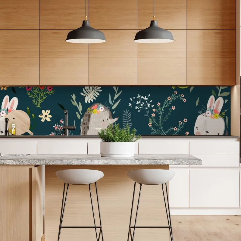 Naklejka repozycjonowalna ręcznie rysowany wzór koi i lotosu – Wallissimo®