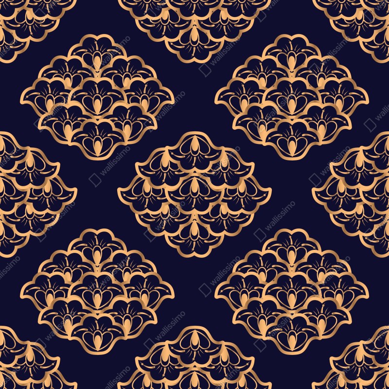 Naklejka repozycjonowalna złoty wzór damaskowy na granatowym tle – Wallissimo® Naklejka repozycjonowalna złoty wzór damaskowy na granatowym tle – Wallissimo®