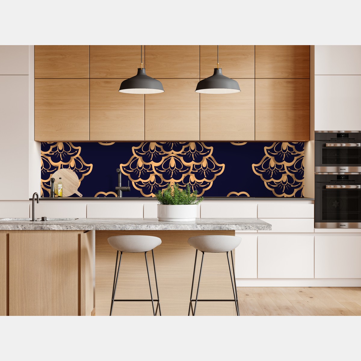 Naklejka repozycjonowalna złoty wzór damaskowy na granatowym tle – Wallissimo® Naklejka repozycjonowalna złoty wzór damaskowy na granatowym tle – Wallissimo®