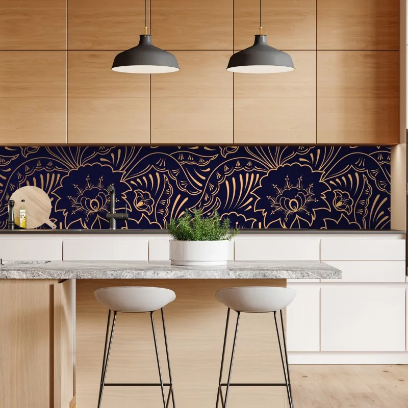 Naklejka repozycjonowalna ornamentalny złoty wzór chmur – Wallissimo®